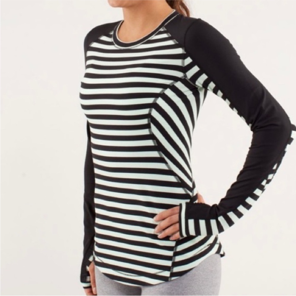 EUC Lululemon Striped Mint and Black long sleeve top